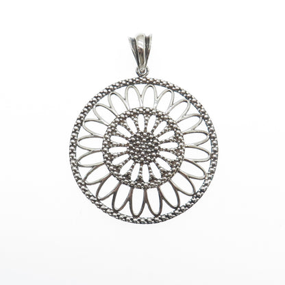 MILOR 925 Sterling Silver Vintage Italy Sunflower Oxidized Pendant