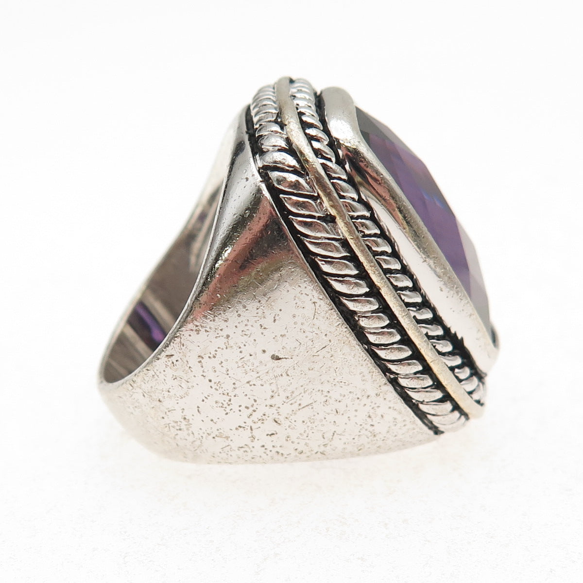 925 Sterling Silver Vintage Purple C Z Statement Oxidized Ring Size 6.5