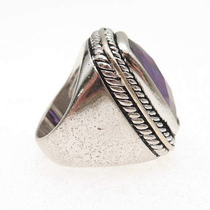 925 Sterling Silver Vintage Purple C Z Statement Oxidized Ring Size 6.5
