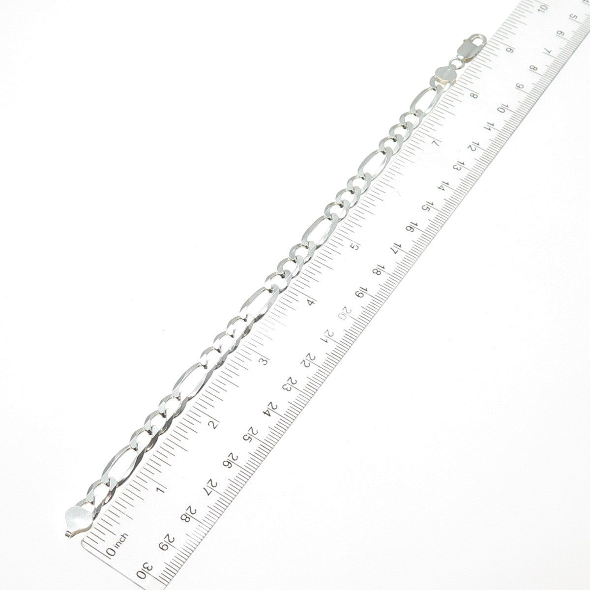 925 Sterling Silver Vintage Italy Figaro Link Bracelet 8.75"