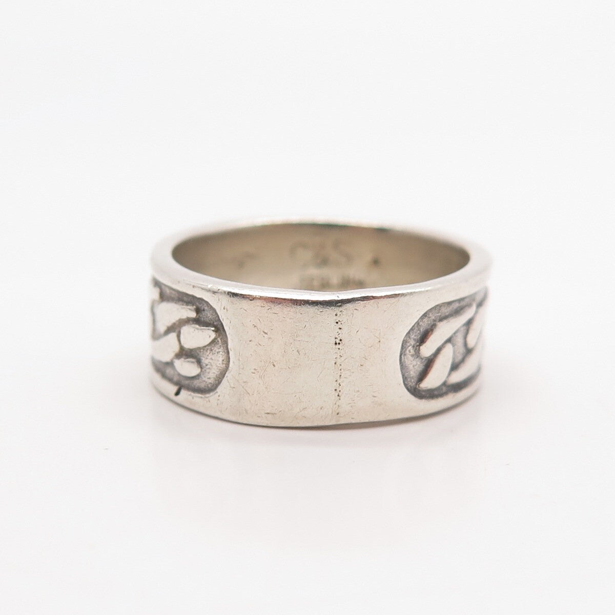 925 Sterling Silver Vintage C & S Chain Band Ring Size 6.25