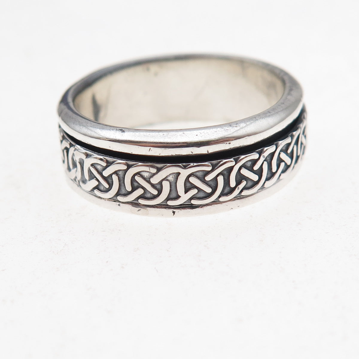 925 Sterling Silver Vintage Mexico Oxidized Rotating Band Ring Size 9.25