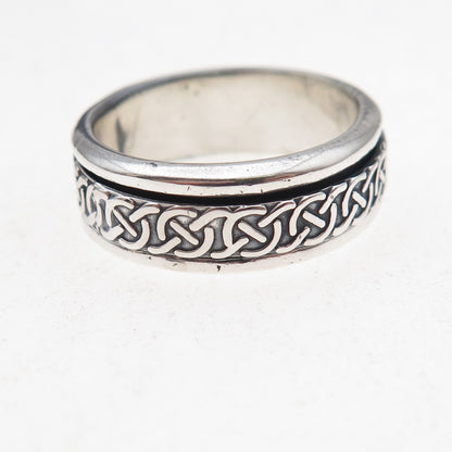 925 Sterling Silver Vintage Mexico Oxidized Rotating Band Ring Size 9.25