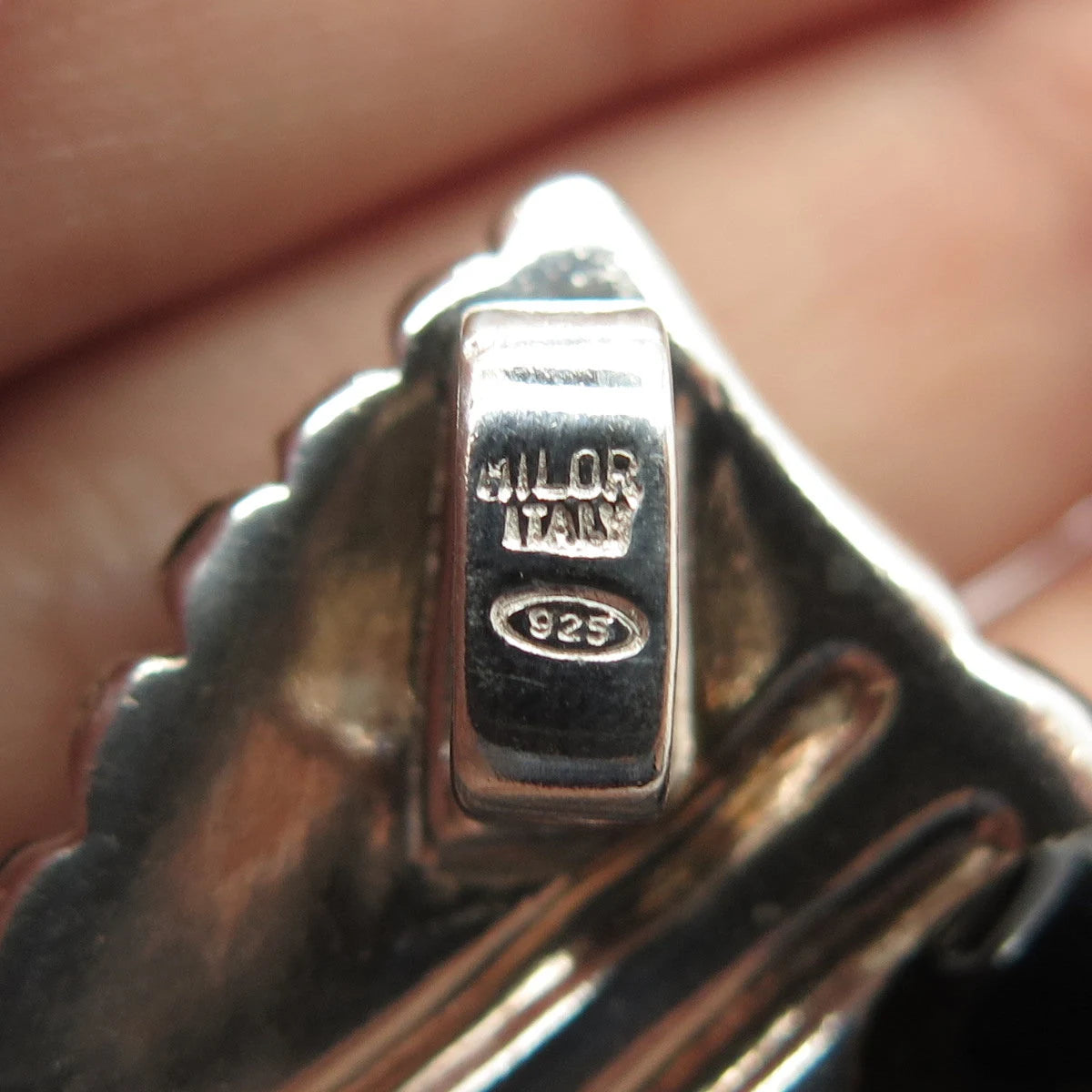 925 Sterling Silver Vintage Milor Italy Real Black Onyx Twisted Teardrop Pendant