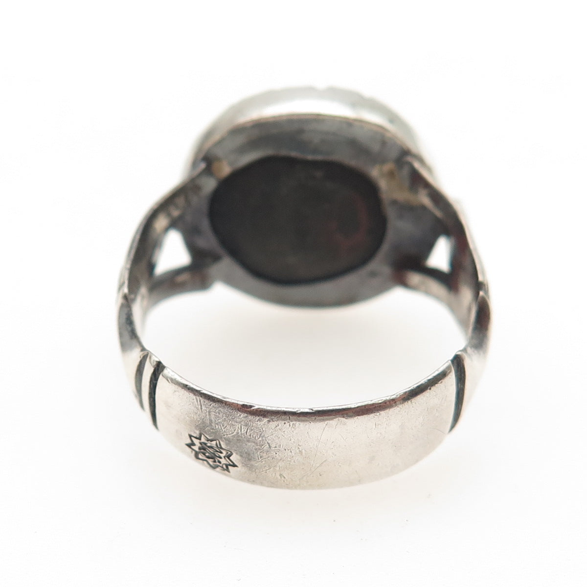 925 Sterling Silver Vintage Real Shungite Modernist Oxidized Ring Size 10.5