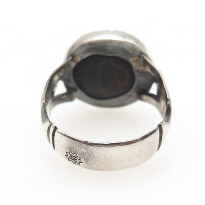 925 Sterling Silver Vintage Real Shungite Modernist Oxidized Ring Size 10.5