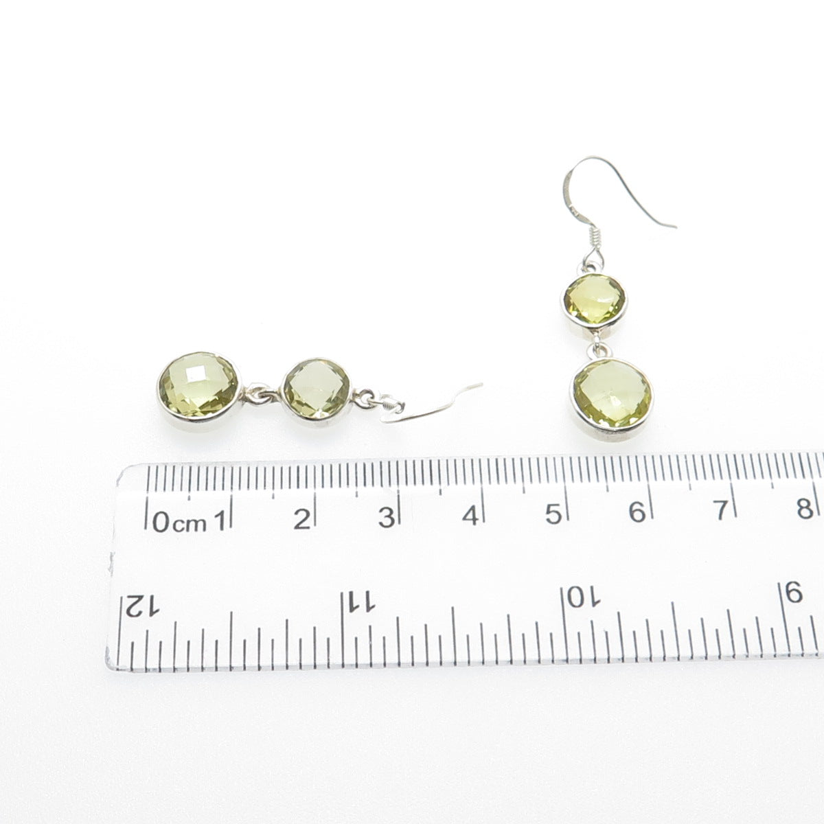 925 Sterling Silver Real Round-Cut Citrine Drop Dangle Earrings
