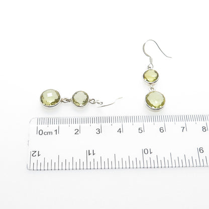 925 Sterling Silver Real Round-Cut Citrine Drop Dangle Earrings