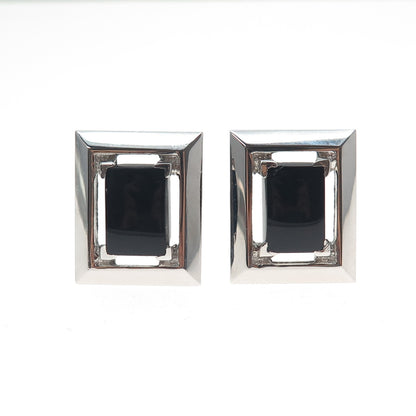 925 Sterling Silver Vintage Real Black Onyx Cufflinks PAT. 2472958