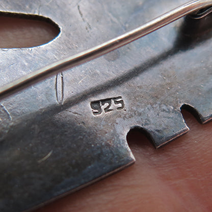 925 Sterling Silver Vintage Enamel Tribal Bird Oxidized Pin Brooch