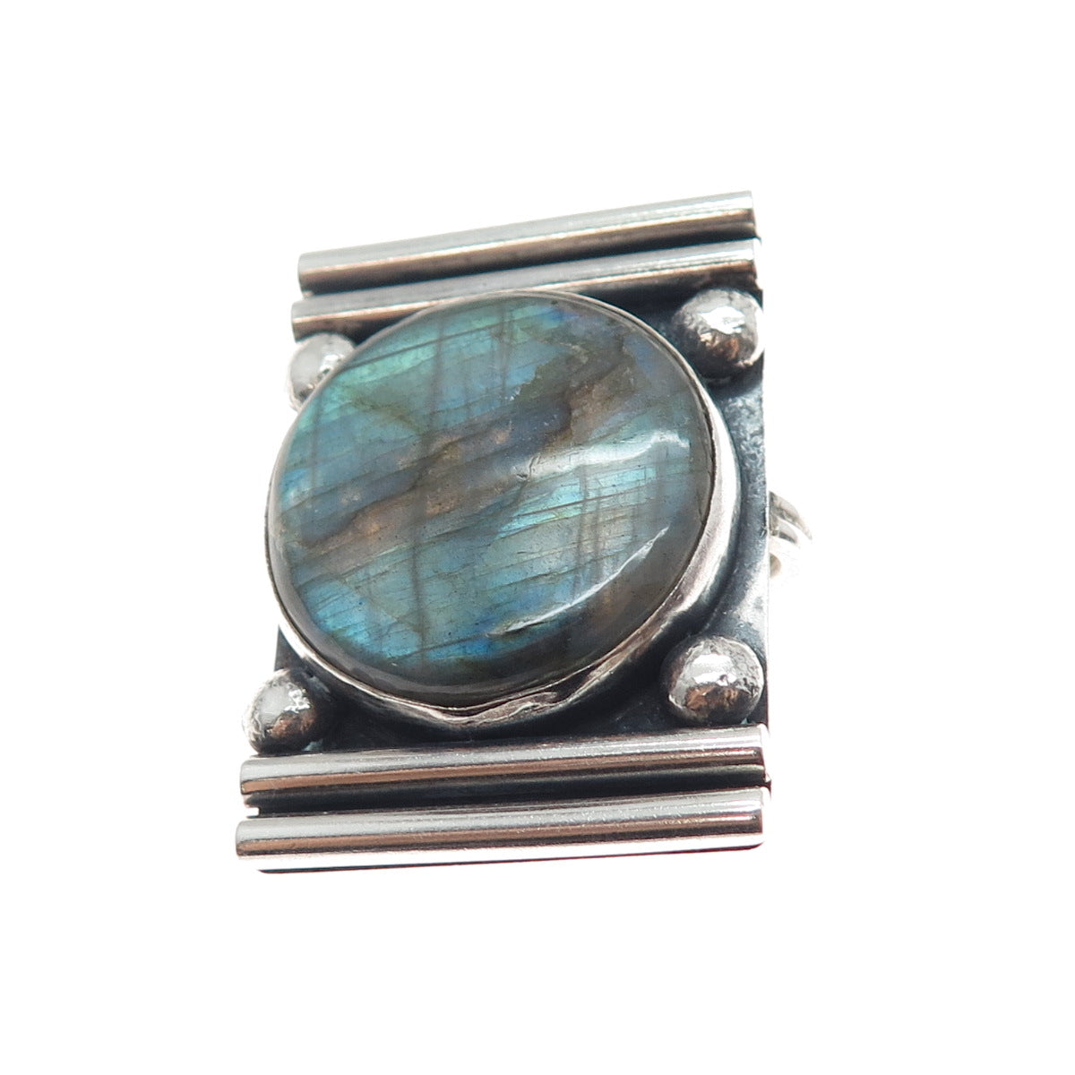925 Sterling Vintage NLC Australia Real Labradorite Modernist Slide Pendant