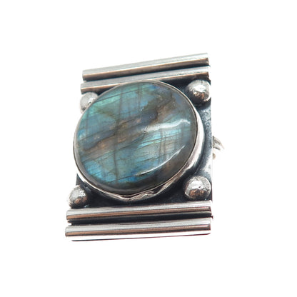 925 Sterling Vintage NLC Australia Real Labradorite Modernist Slide Pendant
