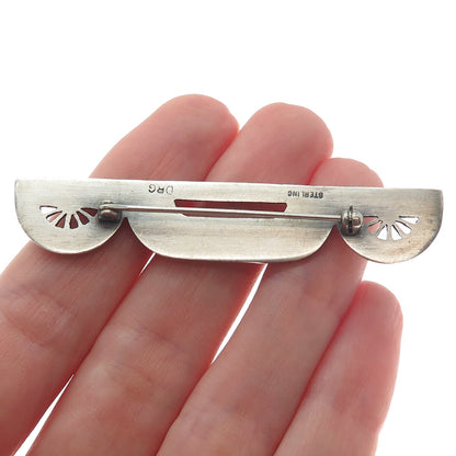 925 Sterling Silver Vintage DRG Modernist Oxidized Pin Brooch