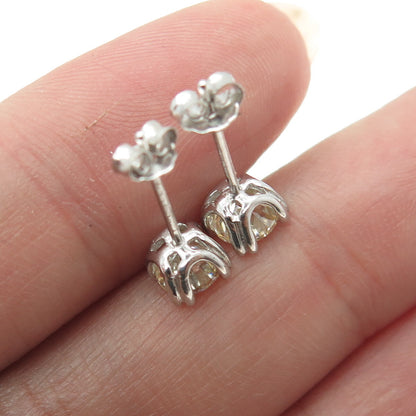 925 Sterling Silver Round-Cut Shaped Canary C Z Stud Earrings