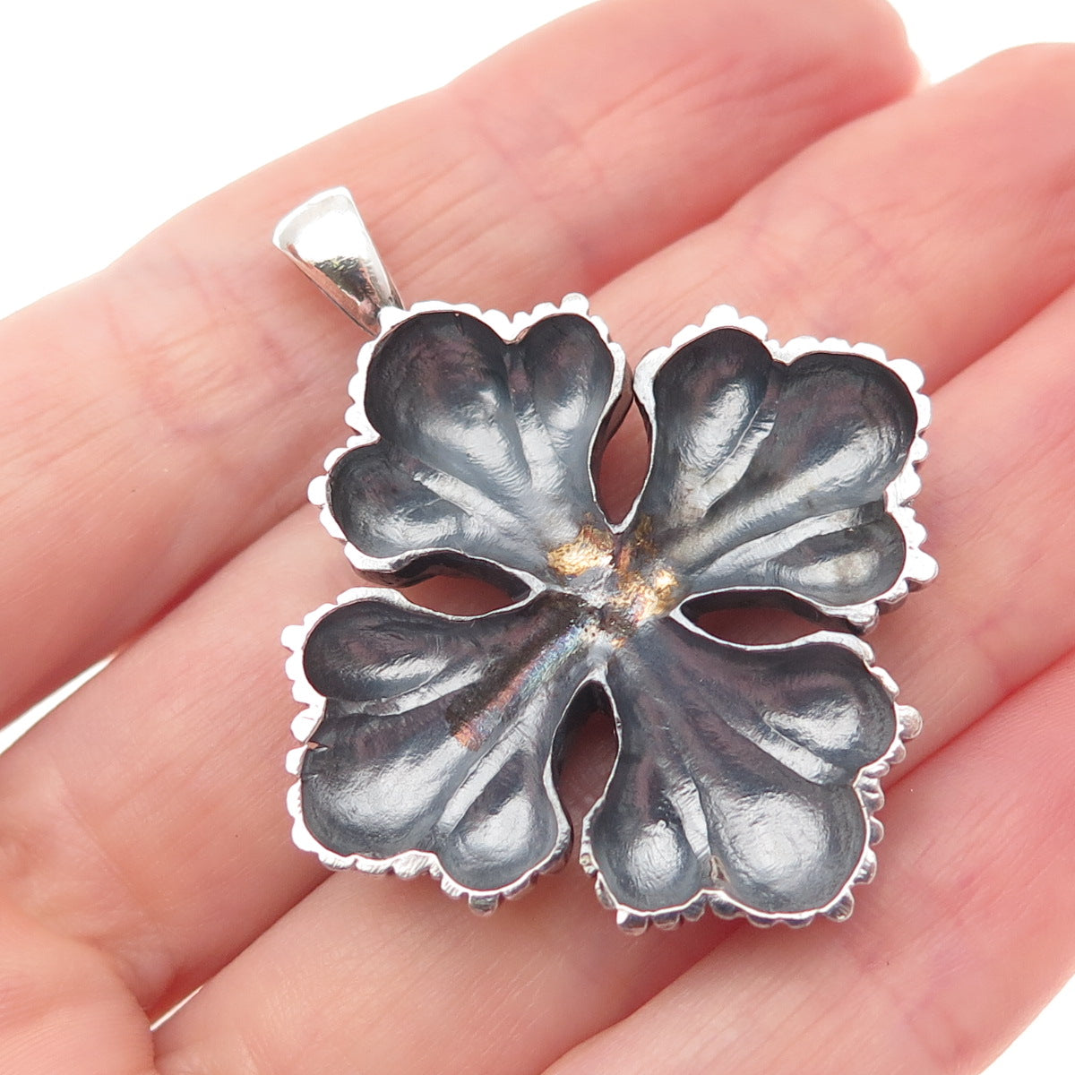 925 Sterling Silver Vintage Floral Cross Oxidized Charm Pendant