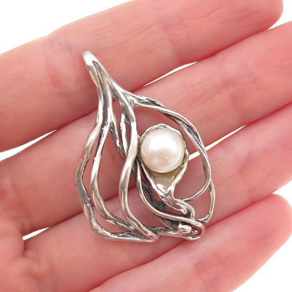 Zuman 925 Sterling Silver Vintage Israel Real Pearl Modernist Charm Pendant