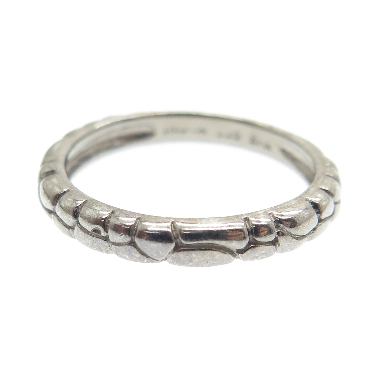 SMK 925 Sterling Silver Black Rhodium Pebble Band Ring Size 6.75