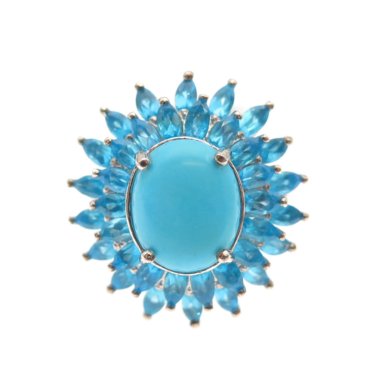 D'Joy 925 Sterling Silver Real Sleeping Beauty Turquoise & Apatite Ring Size 8