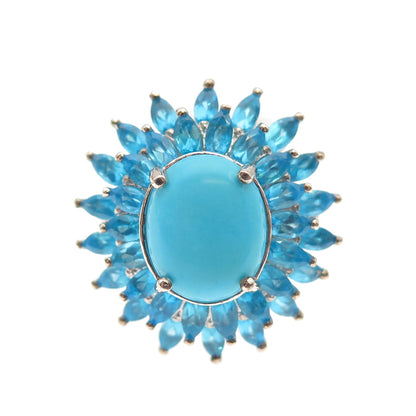 D'Joy 925 Sterling Silver Real Sleeping Beauty Turquoise & Apatite Ring Size 8