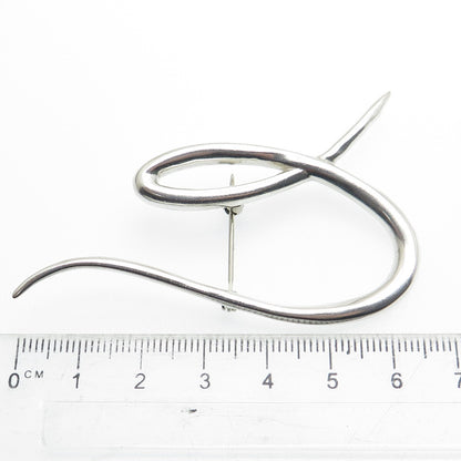 925 Sterling Silver Vintage Modernist Letter "U" Alphabet Pin Brooch