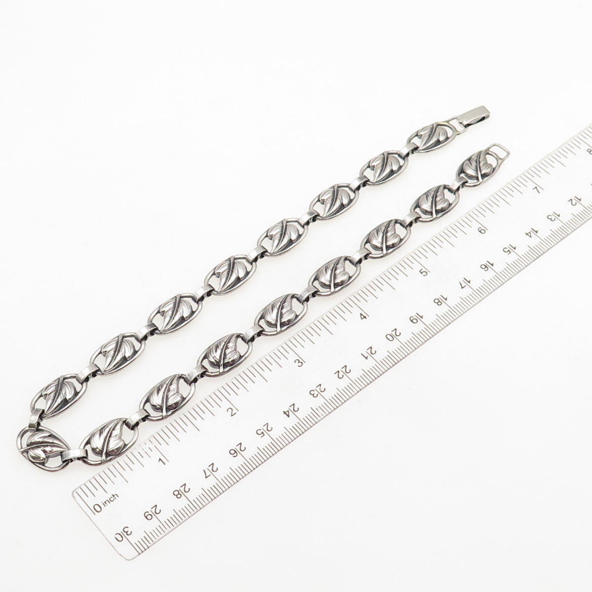 DANECRAFT 925 Sterling Silver Antique Art Deco Floral Leaf Chain Necklace 14"