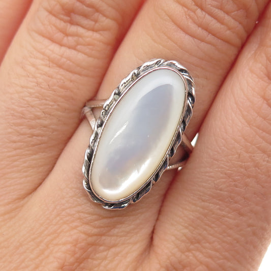 Old Pawn 925 Sterling Silver Vintage Southwestern MOP Tribal Ring Size 7