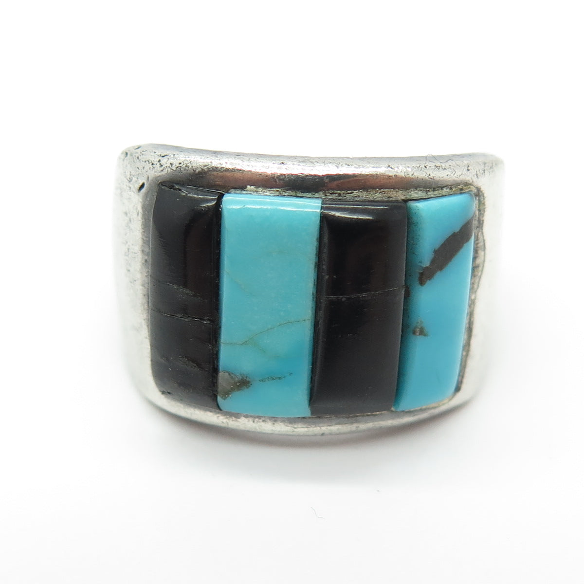 Old Pawn 925 Sterling Silver Vintage Southwestern Turquoise Onyx Ring Size 9.75