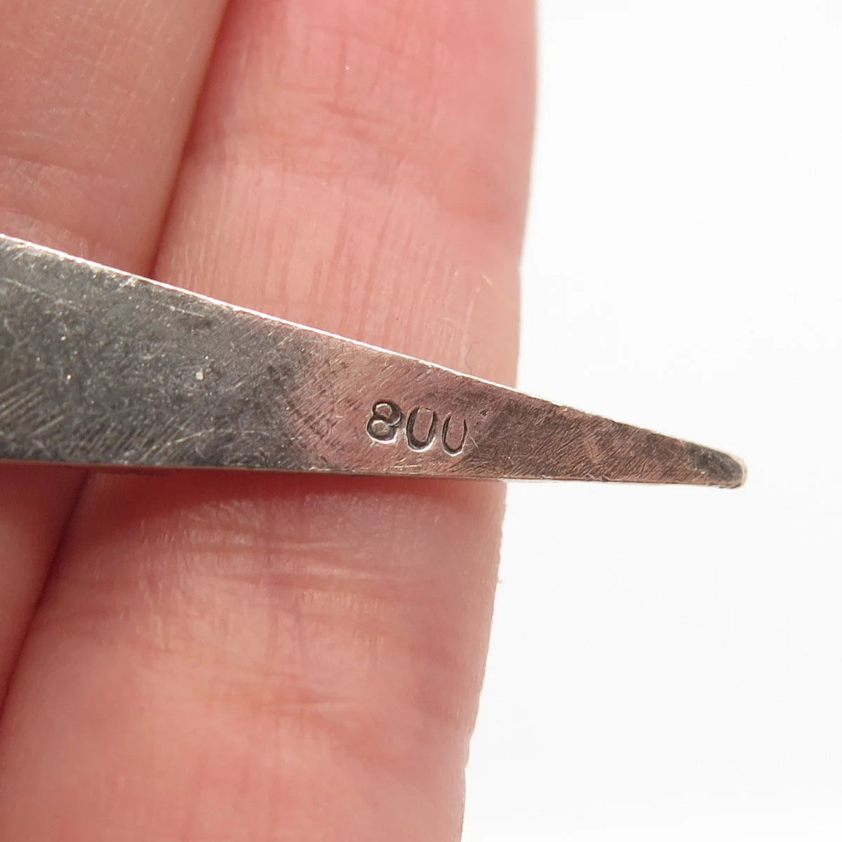 800 Silver Vintage Hammered Leaf Modernist Pin Brooch