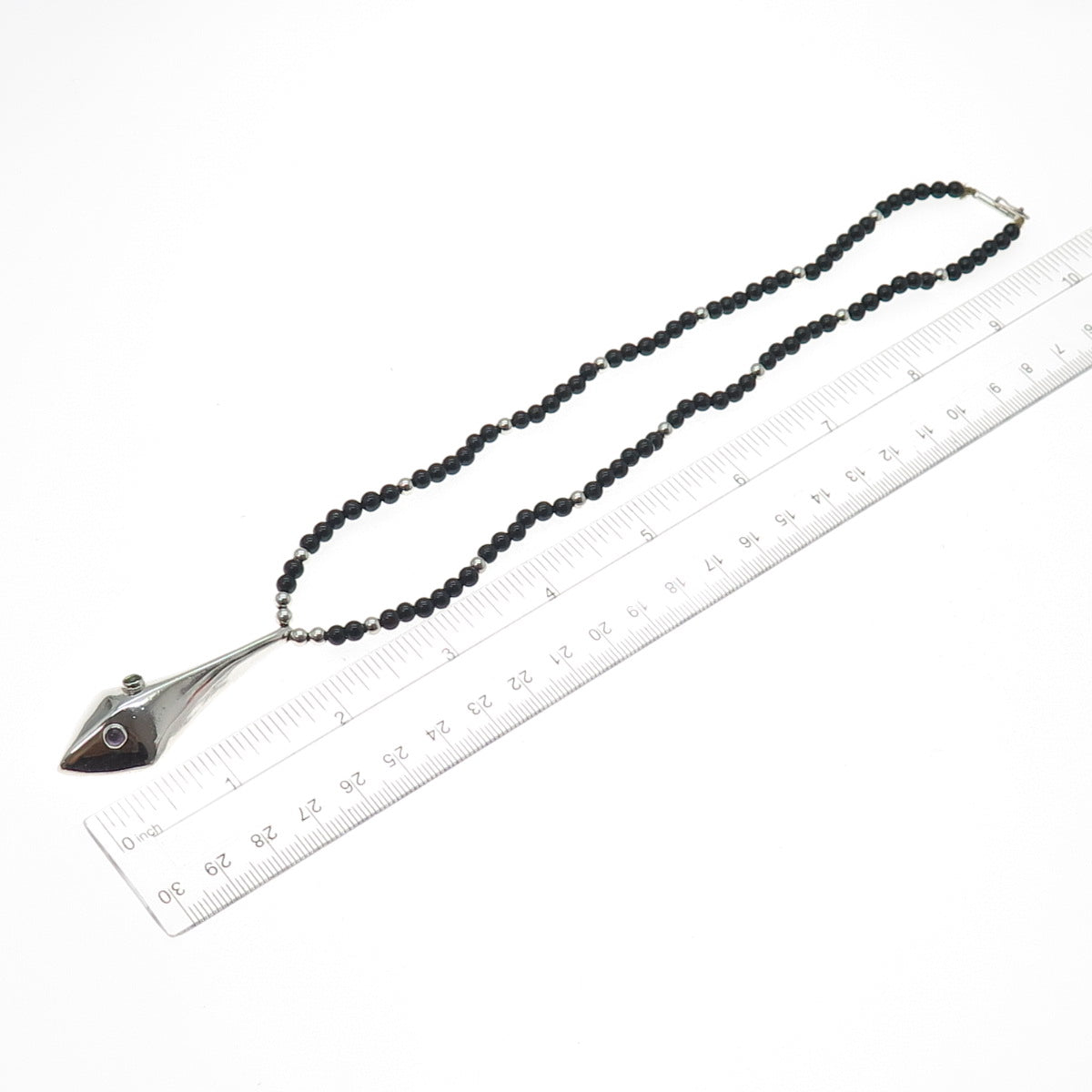 925 Sterling Silver Vintage Real Black Onyx Amethyst Peridot Beaded Necklace 18"