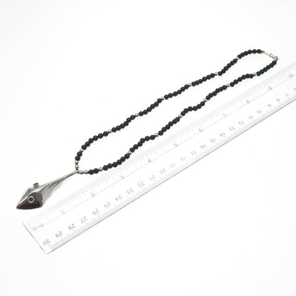 925 Sterling Silver Vintage Real Black Onyx Amethyst Peridot Beaded Necklace 18"