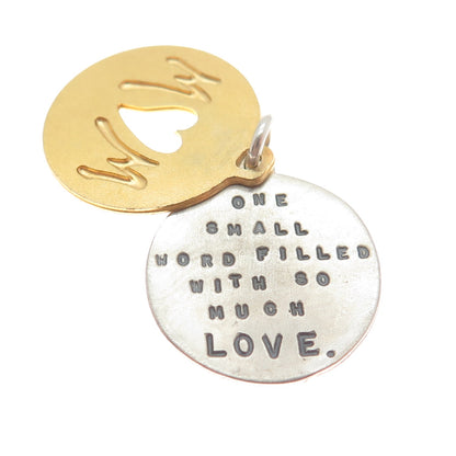 KATHY BRANSFIELD 925 Sterling Silver 2-Tone Vintage "Mom" Love Round Pendant