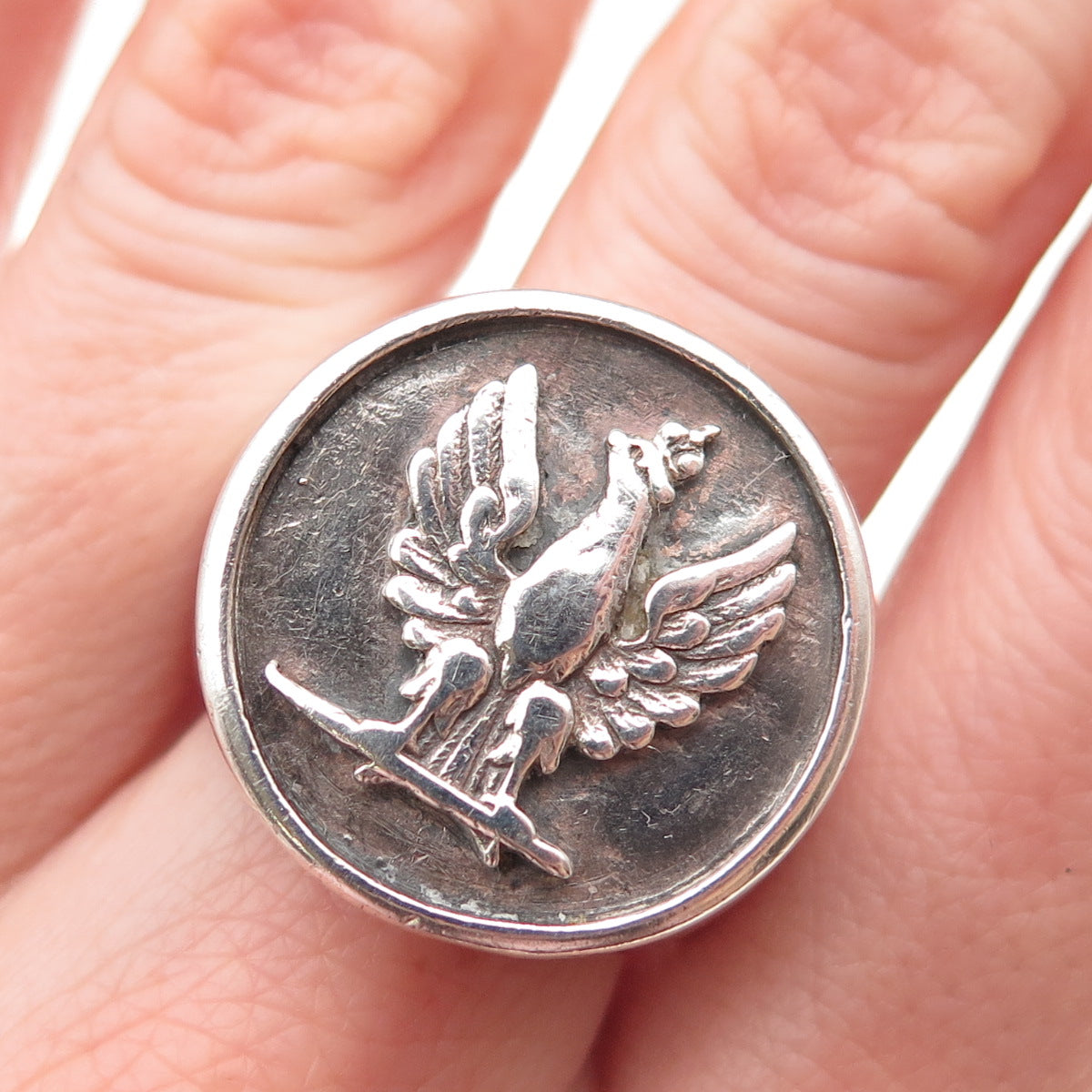 925 Sterling Silver Vintage Coat of Arms of Poland Signet Ring Size 11.5