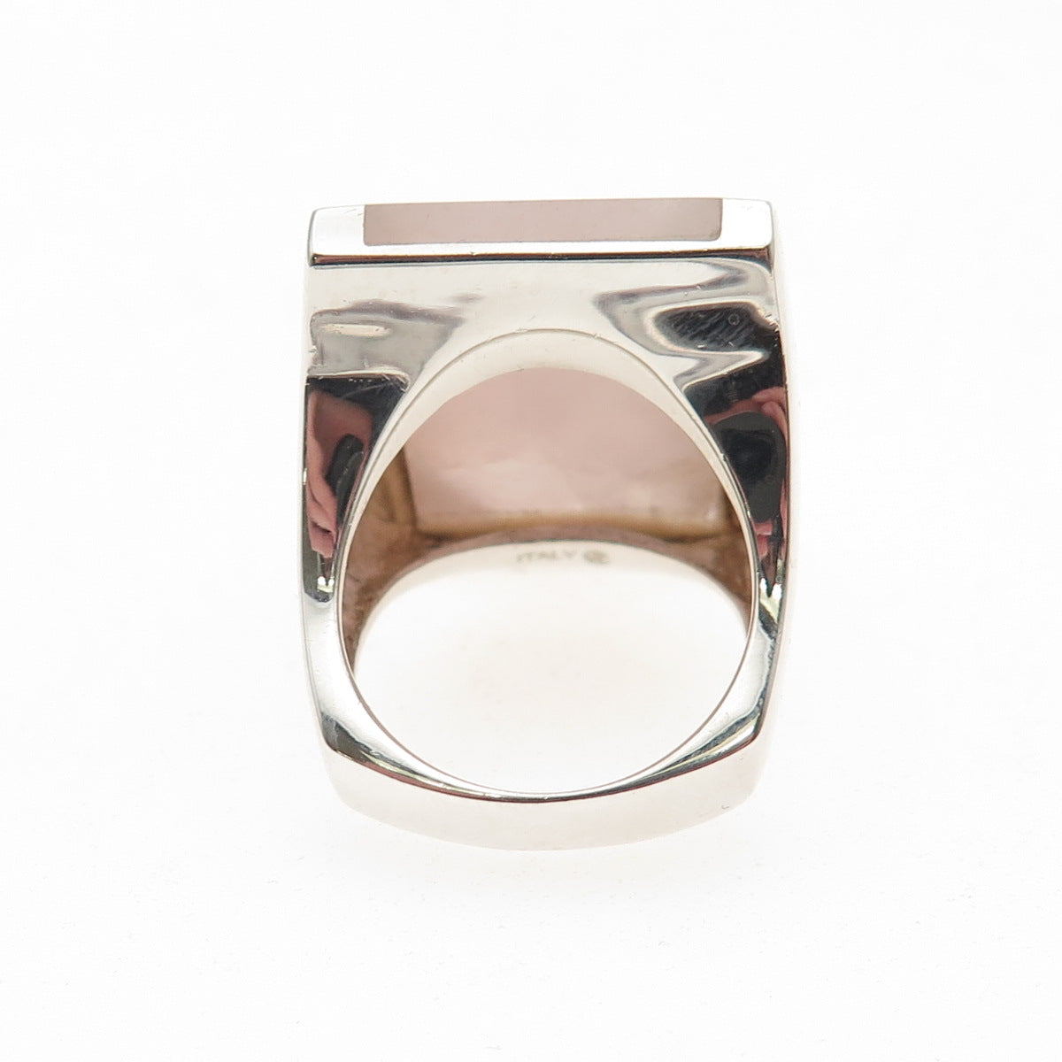 925 Sterling Silver Vintage Real Rose Quartz Modernist Statement Ring Size 7