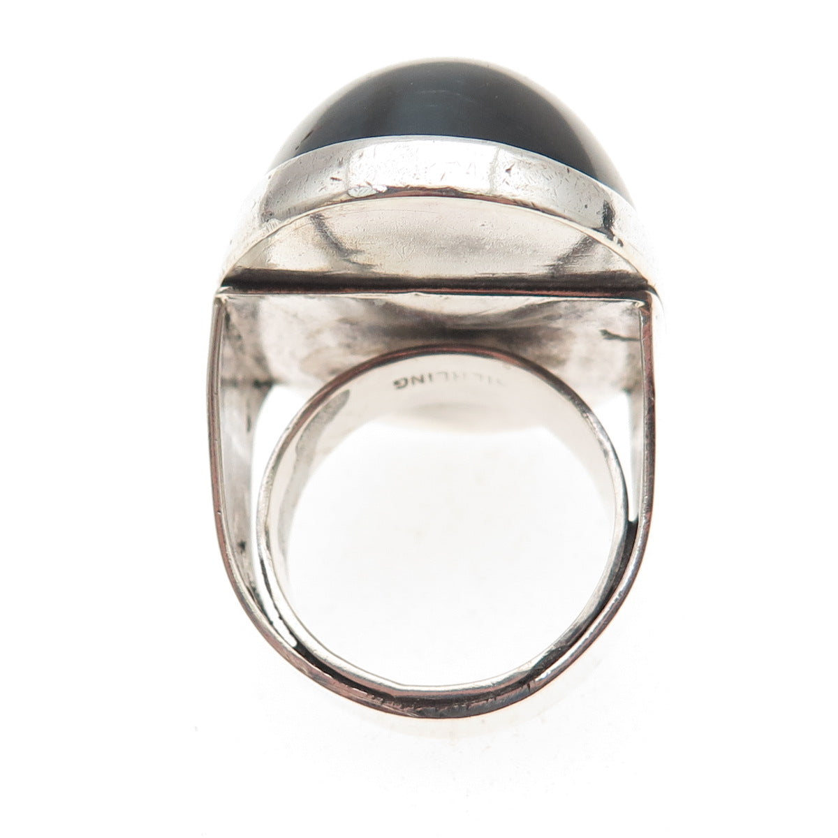 925 Sterling Silver Vintage Real Black Tiger Eye Statement Ring Size 8.25