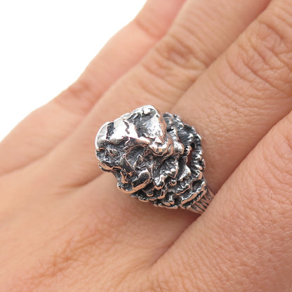 925 Sterling Silver Vintage Modernist Nugget Dome Oxidized Ring Size 8.25