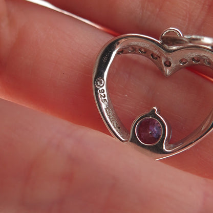925 Sterling Silver Round-Cut Purple & White C Z Heart Mini Charm Pendant