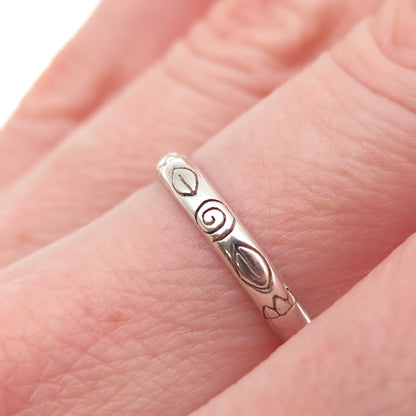 925 Sterling Silver Vintage Ethnic Scroll Band Ring Size 7