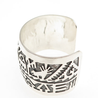925 Sterling Silver Vintage Southwestern Adjustable Tribal Cuff Bracelet 7.5"