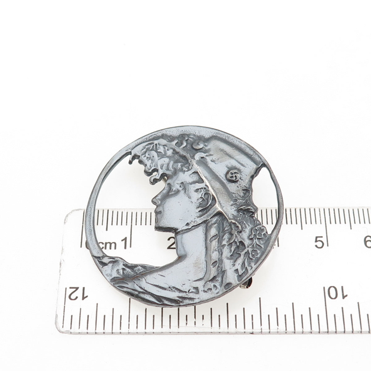 925 Sterling Silver Vintage Floral Lady Oxidized Pin Brooch