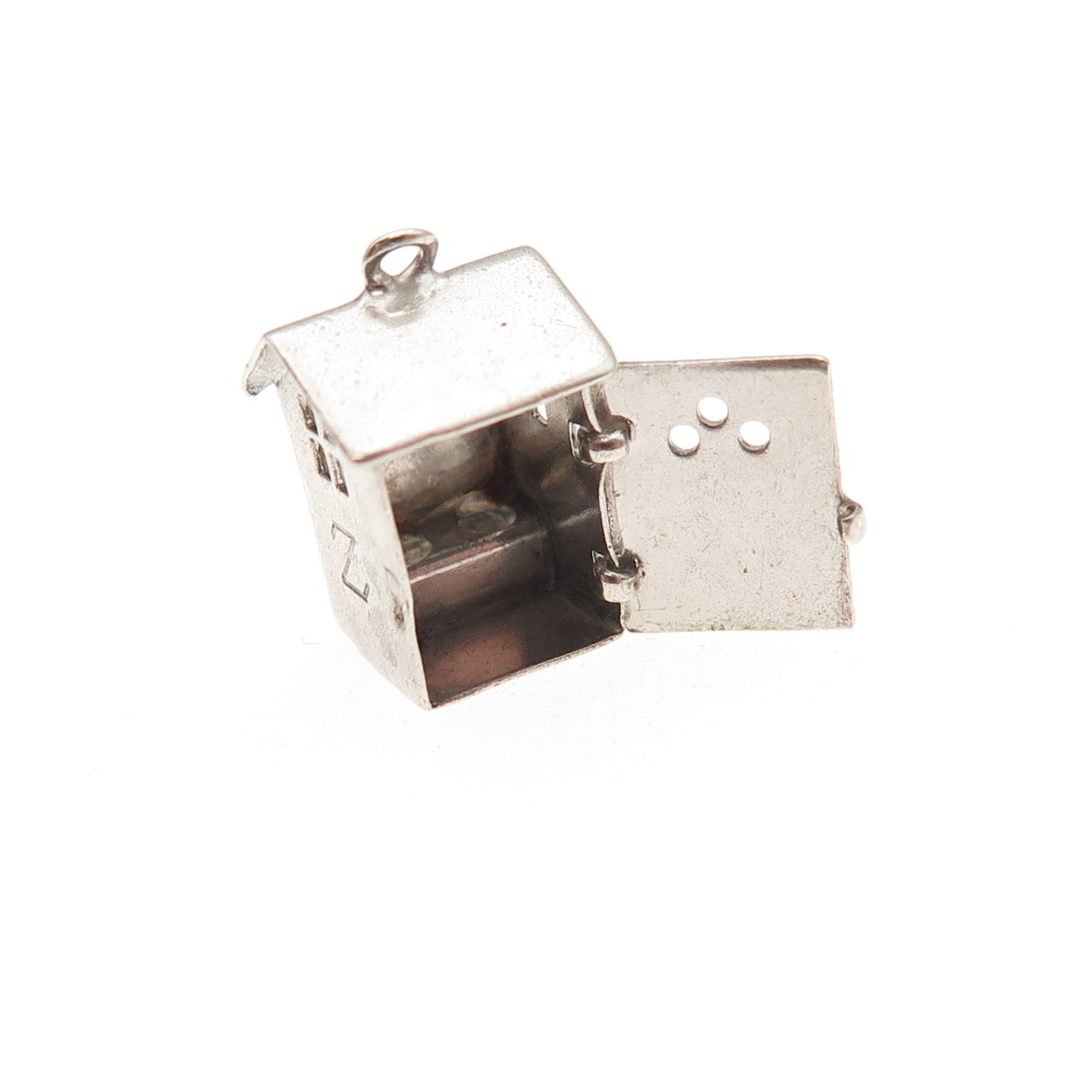 925 Sterling Silver Antique Art Deco Engraved Outhouse 3D Open Charm Pendant