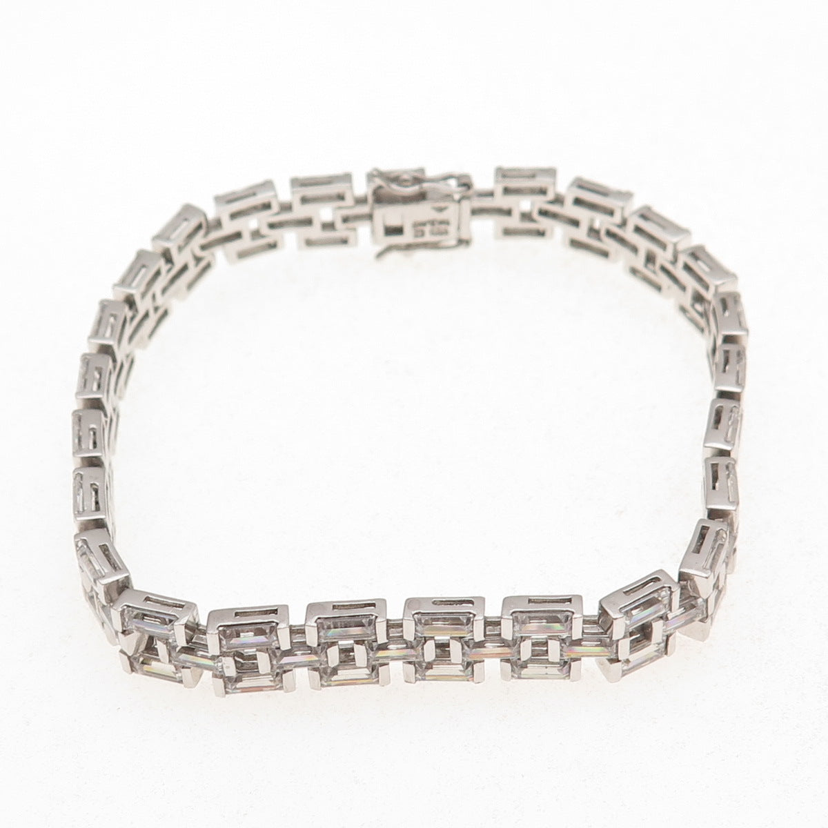 925 Sterling Silver Emerald-Cut C Z Bracelet 8"