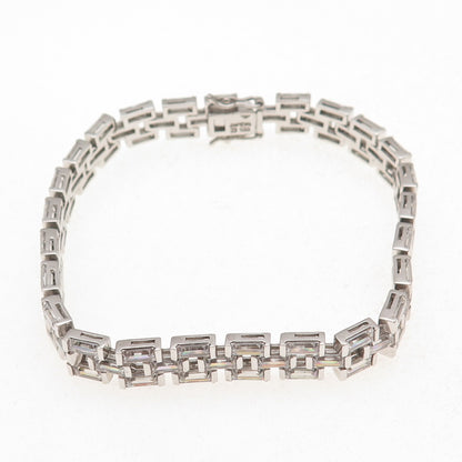 925 Sterling Silver Emerald-Cut C Z Bracelet 8"