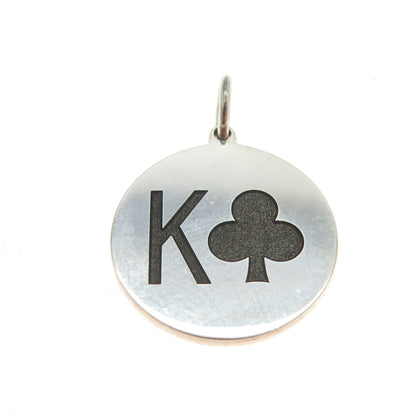 925 Sterling Silver Black Enamel King of Clubs Playing Card Charm Pendant