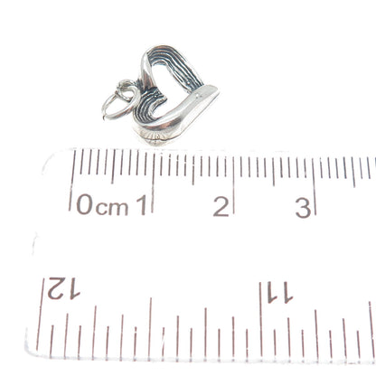 925 Sterling Silver Vintage Open Heart Oxidized Minimalist Charm Pendant