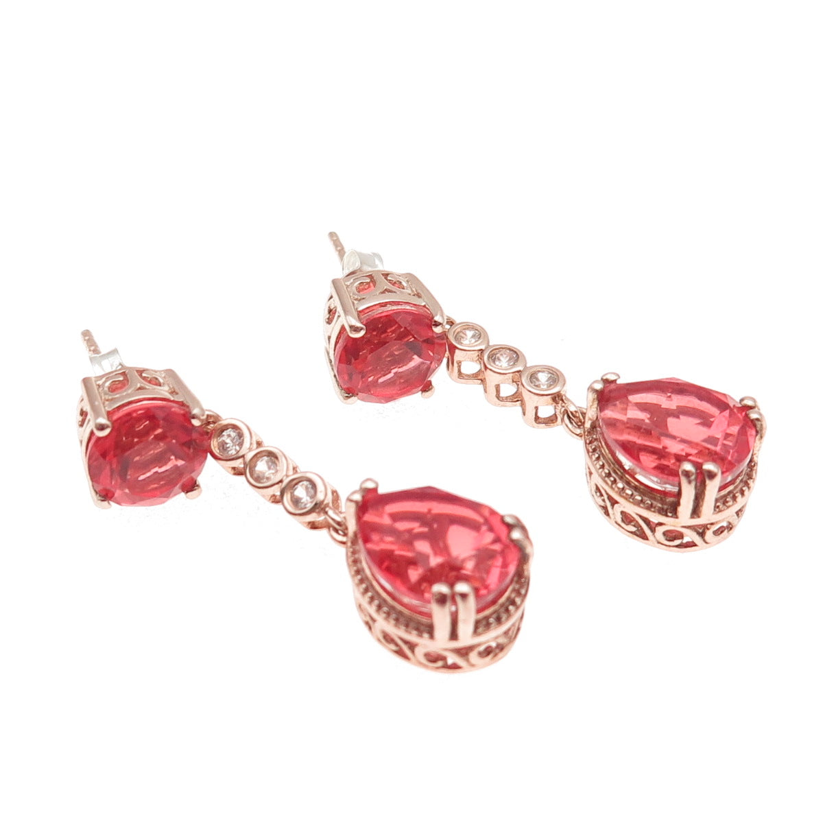 Chuck Clemency Sterling Gold Plated Pink Watermelon Quartz White Topaz Earrings