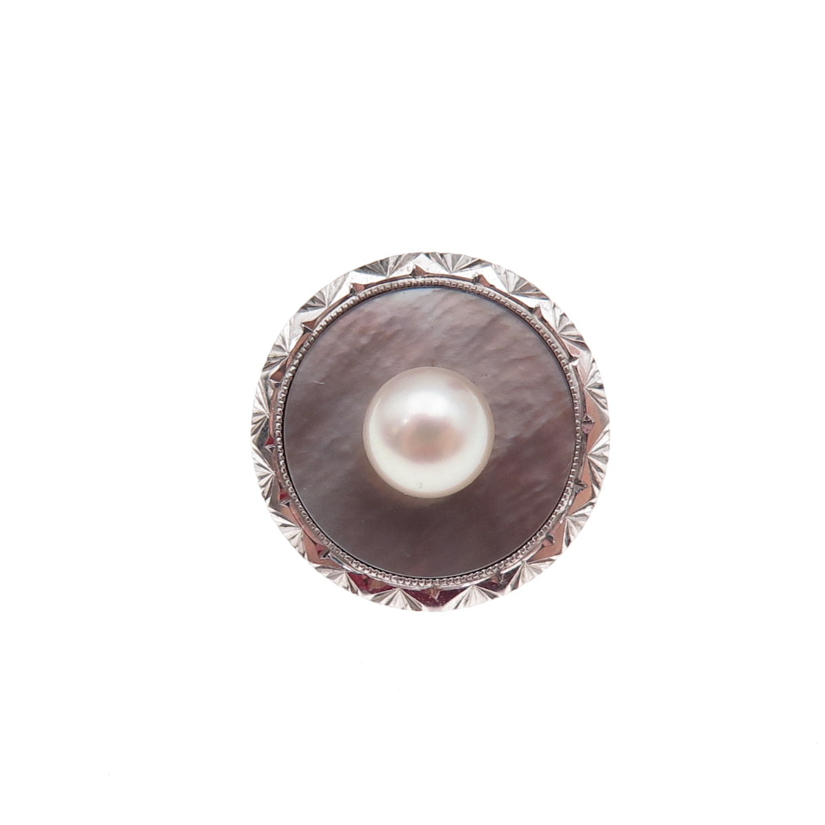 Mikimoto Sterling Silver Antique Japan Real Akoya Pearl & Abalone Shell Button