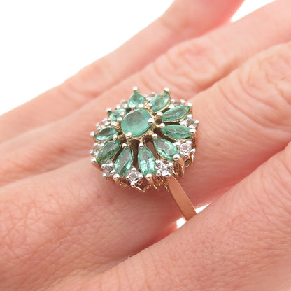 Stauer 925 Sterling Silver Gold Plated Real Emerald & White Topaz Ring Size 9