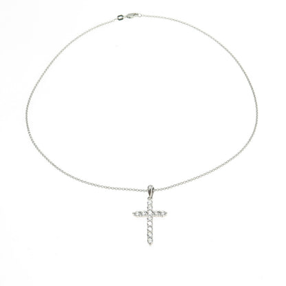 925 Sterling Silver Italy Round-Cut Shaped C Z Cross Rolo Chain Necklace 16"
