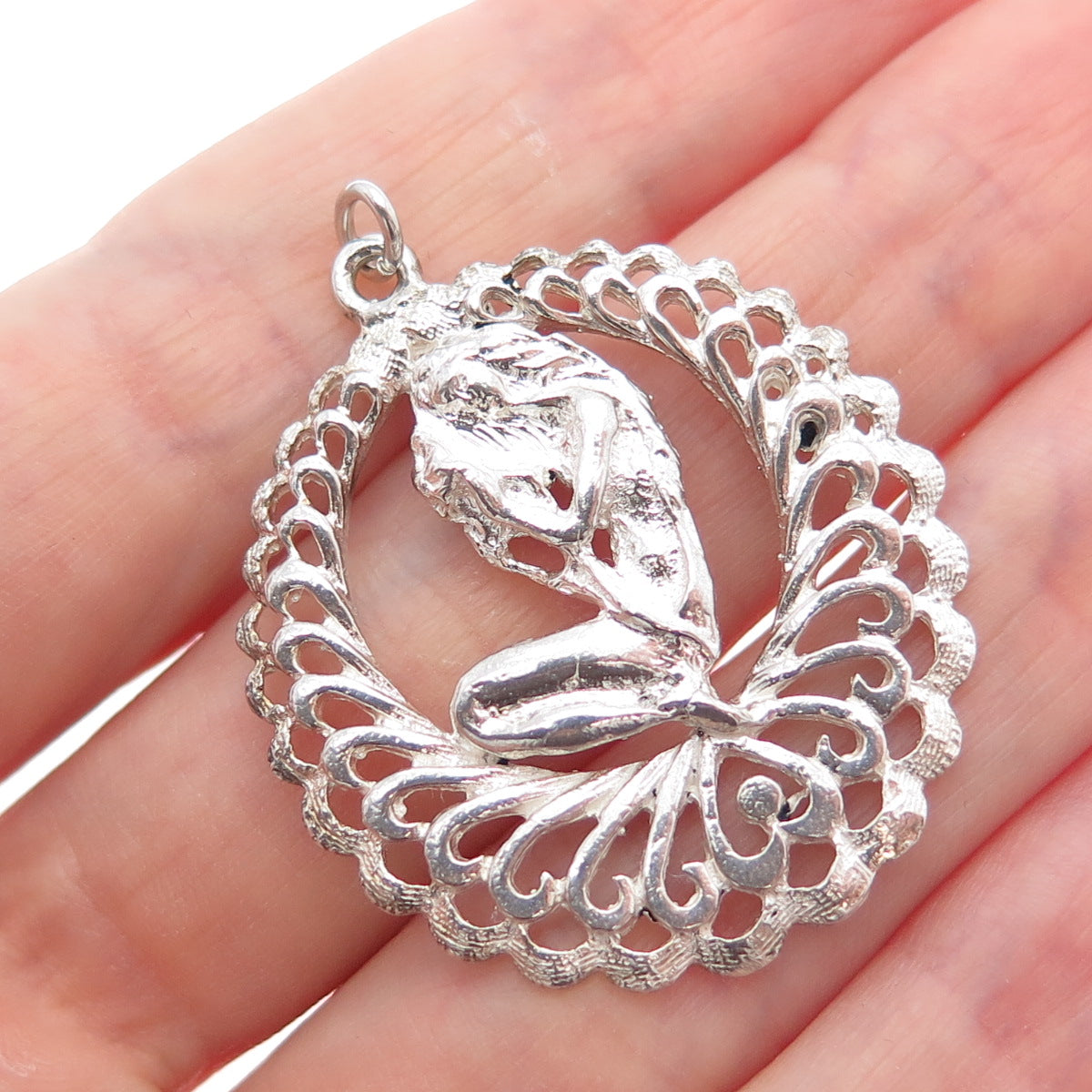 925 Sterling Silver Vintage Mermaid Ornate Charm Pendant
