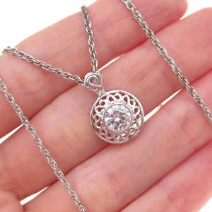 925 Sterling Silver Vintage Round-Cut C Z Singapore Chain Necklace 16"